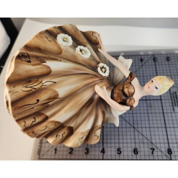 Vintage Lefton Figurine Vase Planter Brown Dress Blonde  Home Decor Collectible - Picture 7 of 10